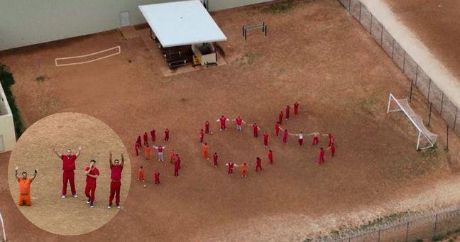 Imagen de la noticia: Migrantes venezolanos detenidos en EE.UU: forman “SOS” humano por temor a ser enviados a prisión de El Salvador