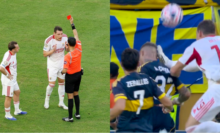 Imagen de la noticia: (VIDEO) Futbolista recibió una criminal patada en el Boca-Benfica: lo expulsaron en pleno Mundial de Clubes
