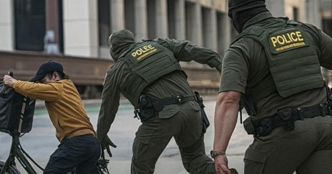 Ciclista escapa de redada del Servicio de Inmigración y Control de Aduanas: todo queda grabado