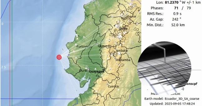 Sismo de 5.5 frente a Puerto López este 5 de septiembre