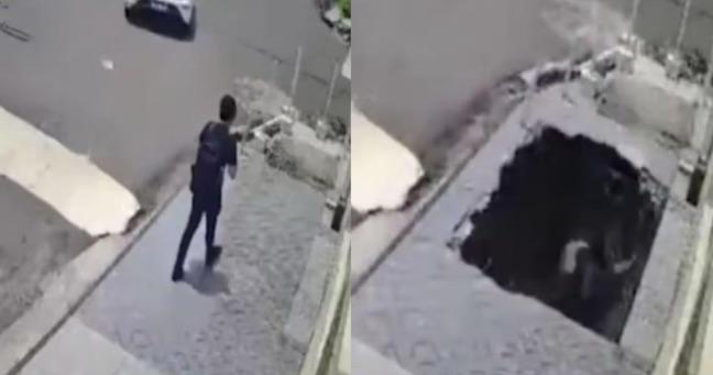 Estudiante cae por un socavón en plena calle: todo queda grabado