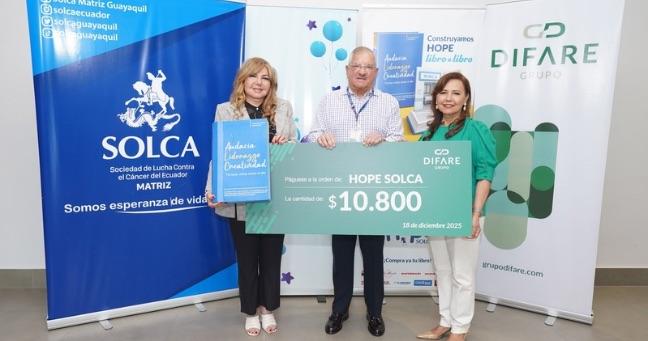 SOLCA recibe aporte de Grupo DIFARE para hospital oncopediátrico HOPE
