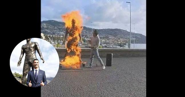 Estatua de Cristiano Ronaldo es quemada en Madeira, Portugal