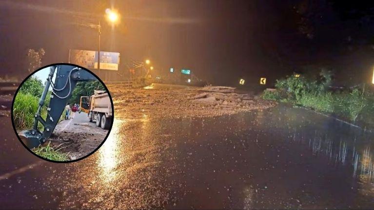 Vía Alóag-Santo Domingo cerrada por el colapso de una alcantarilla