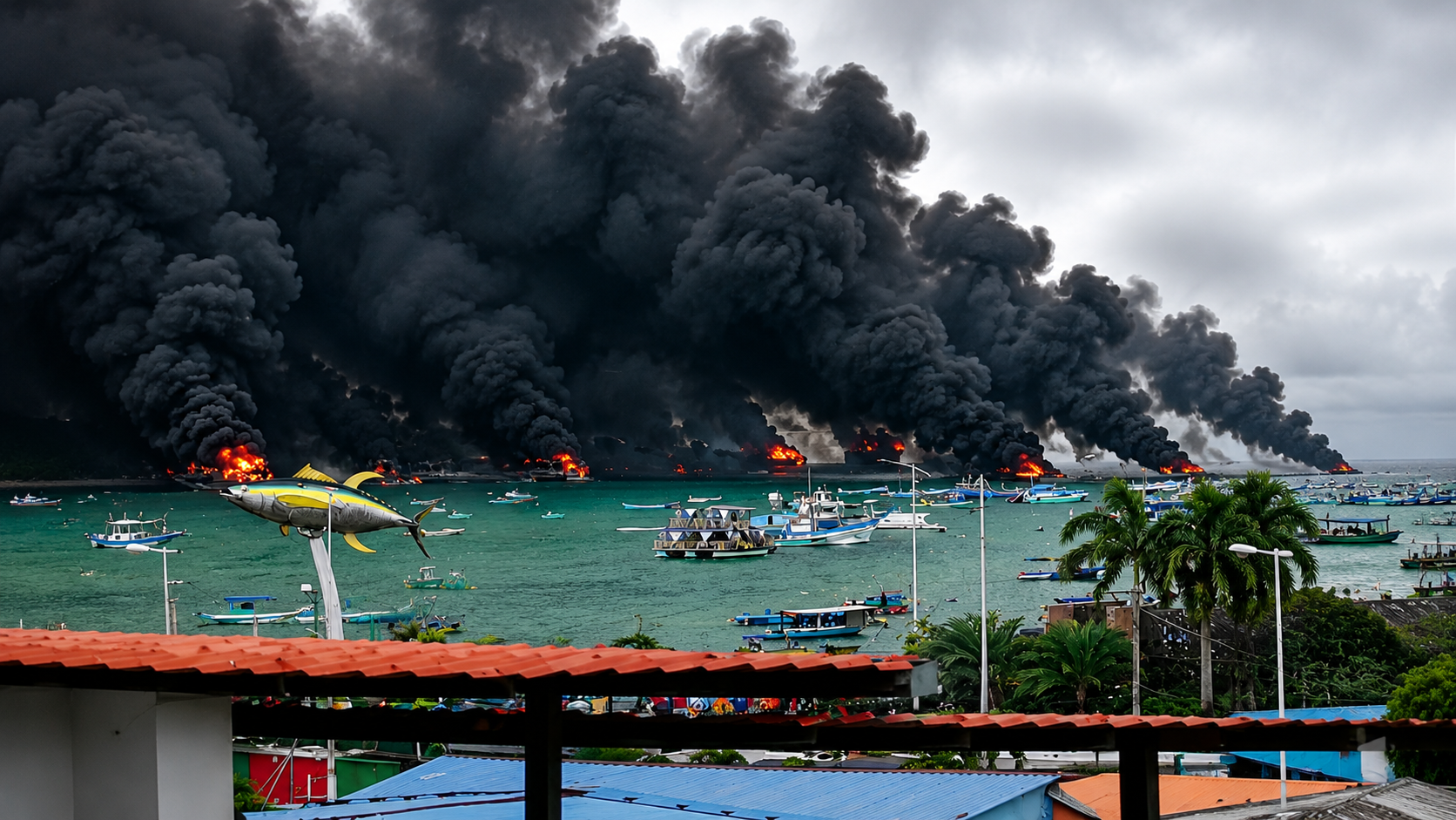 Incendio consume varios barcos pesqueros en Manta: esto se conoce sobre la emergencia