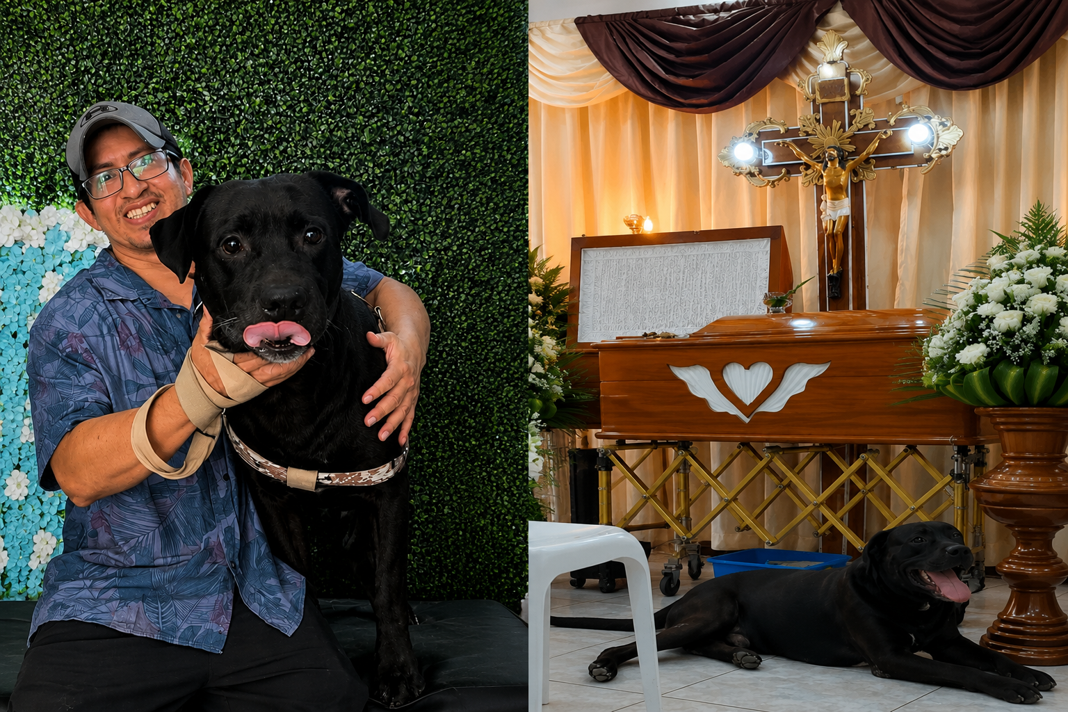 Perro espera junto al féretro de su amo y conmueve en redes