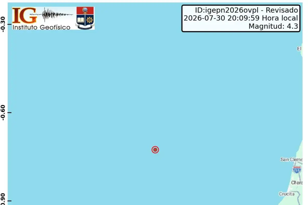 Fuerte sismo se registra frente a las costas de Manta este jueves 30 de julio