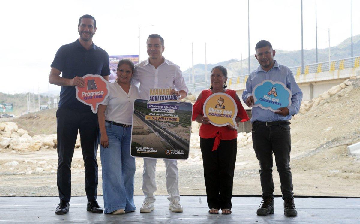 Daniel Noboa inaugura puente Quimis: obra conecta Manabí y Guayas