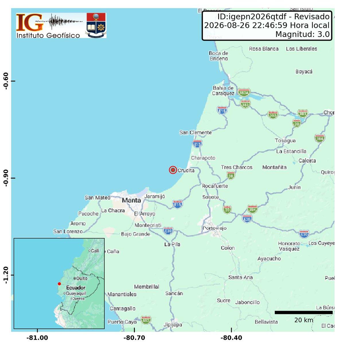 Temblor en Ecuador se registra la noche de este miércoles, 26 de agosto