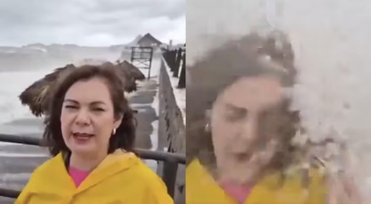 Ola sorprende a reportera en México: video se hace viral