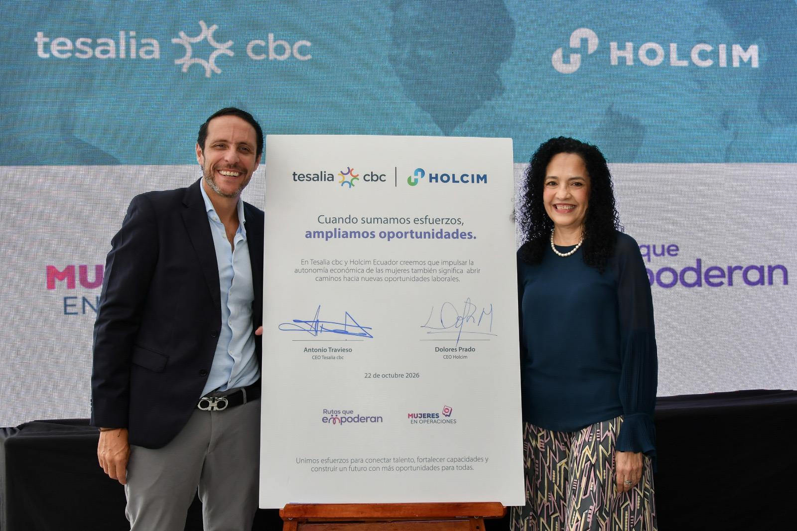 Tesalia cbc y Holcim Ecuador se unen para ampliar las oportunidades laborales para mujeres en sectores estratégicos