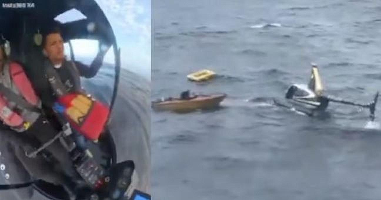 Helicóptero cae al mar en Manta, Manabí y el rescate se vuelve viral por su precisión