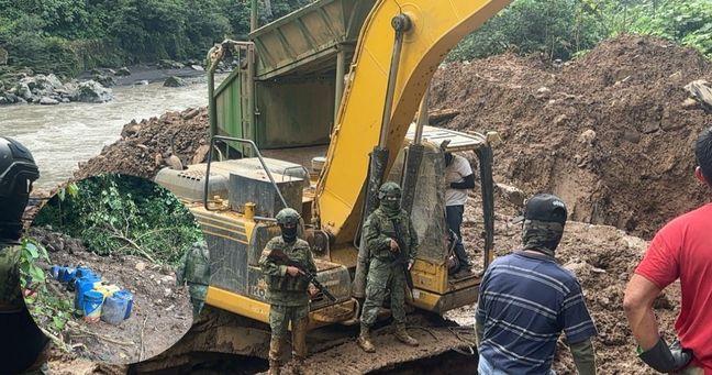 Imagen de la noticia: Ejército desmantela campamento de minería ilegal en Gualaquiza: protegen el río Cuyes de contaminación