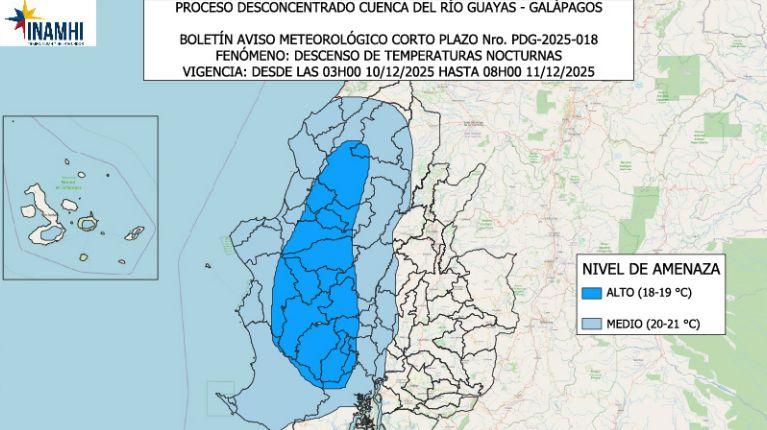 Ecuador: frío nocturno en la Costa hasta el 11 de diciembre y alta radiación ultravioleta en el país