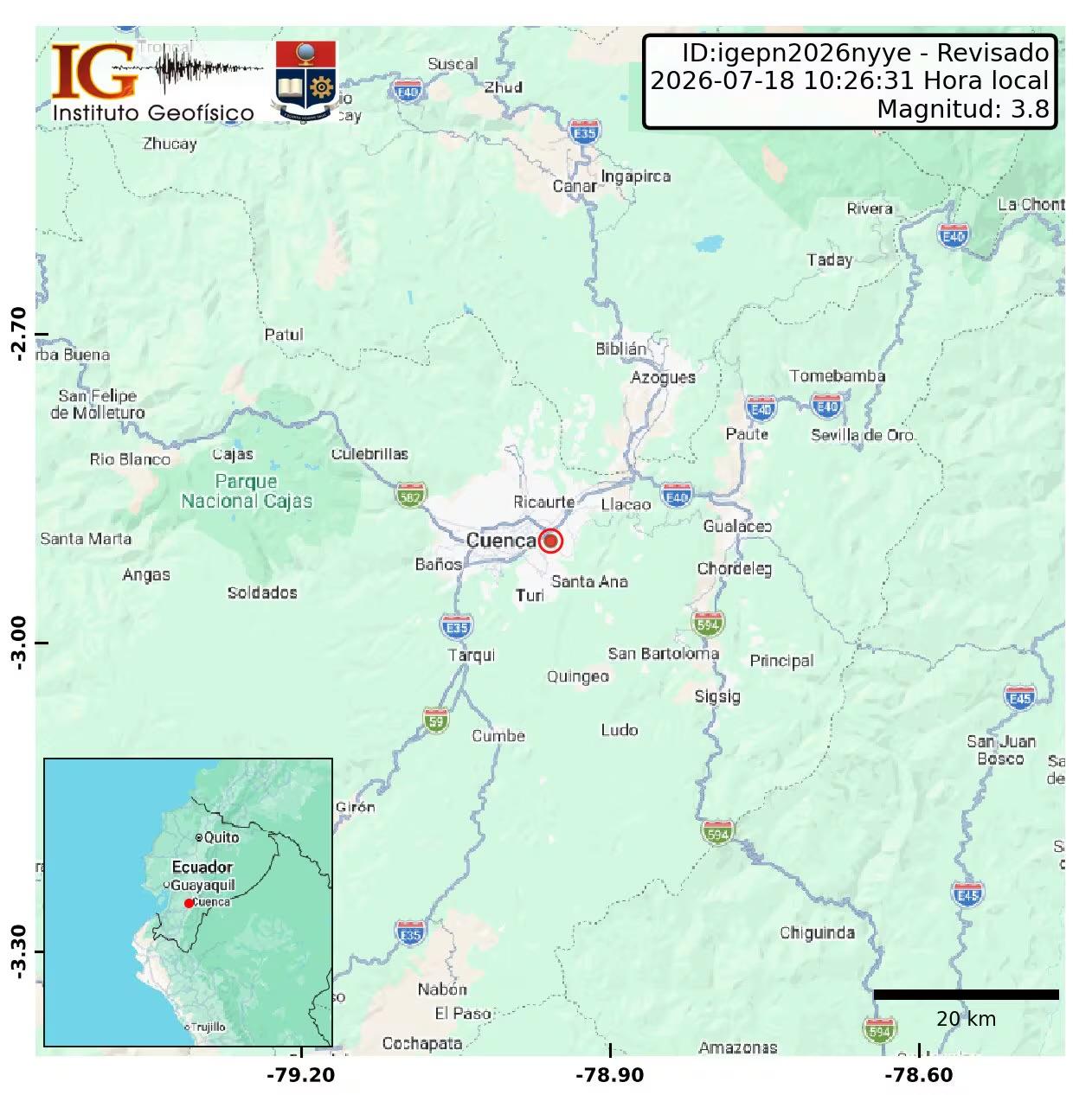 Sismo en Ecuador de magnitud 3,8 se registra este sábado, 18 de julio