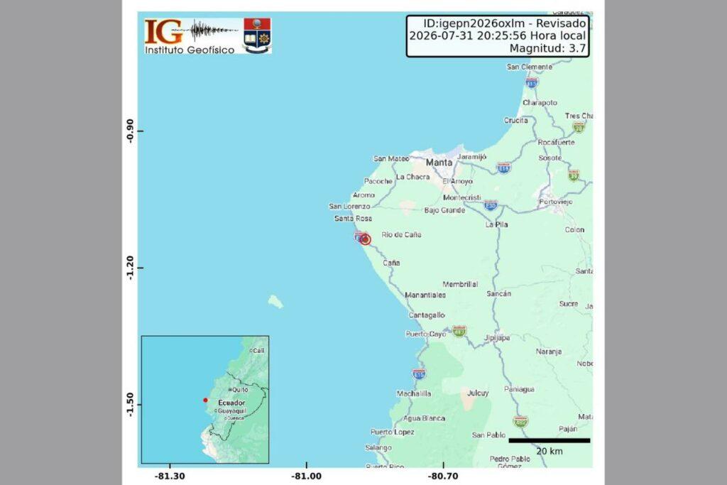 Sismo en Ecuador de magnitud 3,7 se registra este viernes 31 de julio
