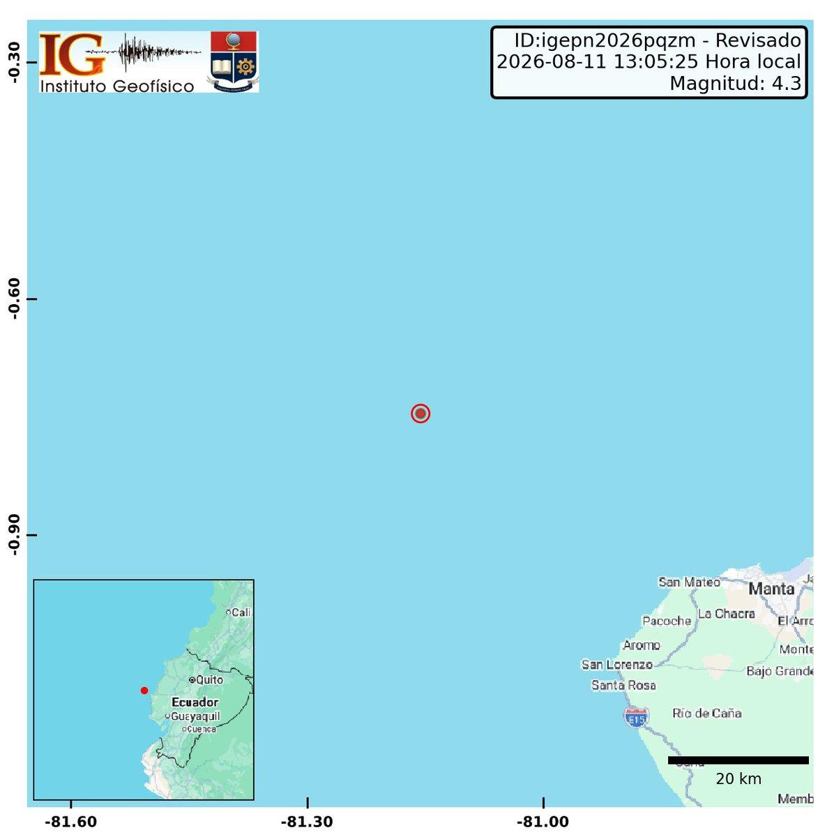 Fuerte sismo en Ecuador: movimiento de 4,3 se registra este martes